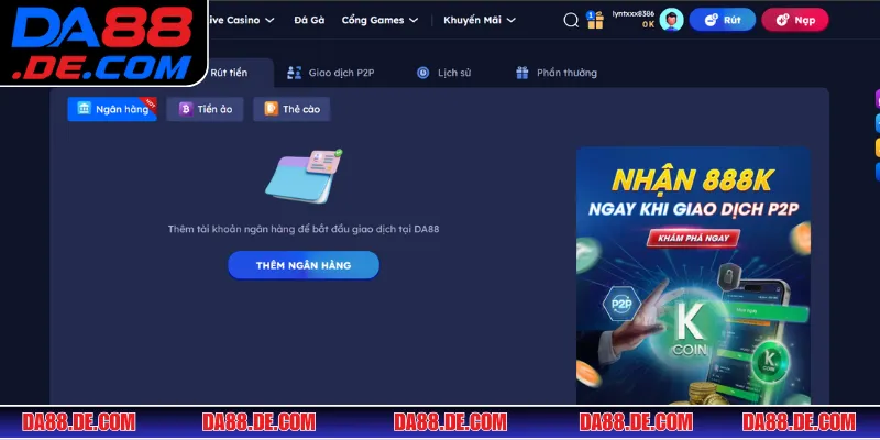 Hướng dẫn chi tiết các thao tác rút tiền DA88 theo từng hình thức